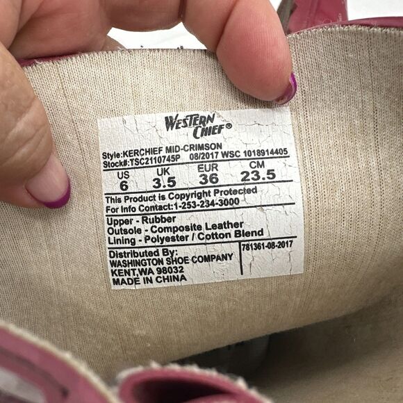 Women’s SIZE 6 Western Chief KERCHIEF Mid-CRIMSON Calf Rain Boots - Picture 6 of 10